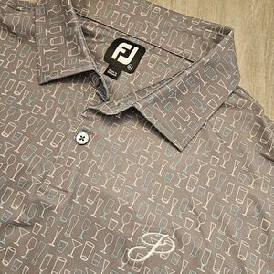 FootJoy Golf Polo Shirt XL Gray Cocktail Drink Pattern Mens AOP